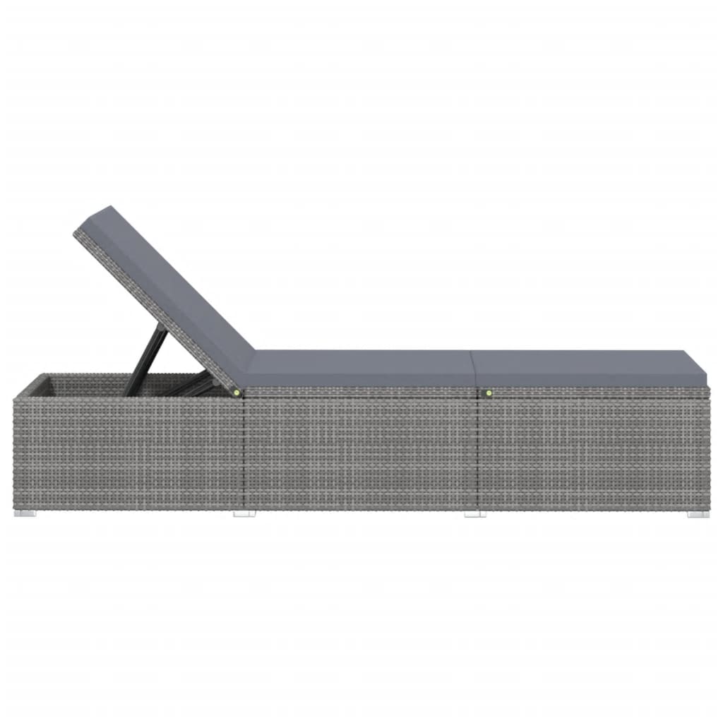 Lettino Prendisole con Cuscino in Polyrattan Grigio - homemem39