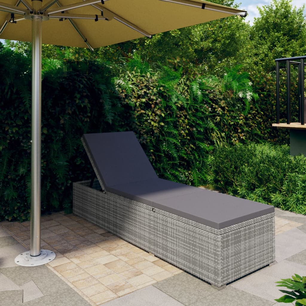 Lettino Prendisole con Cuscino in Polyrattan Grigio - homemem39