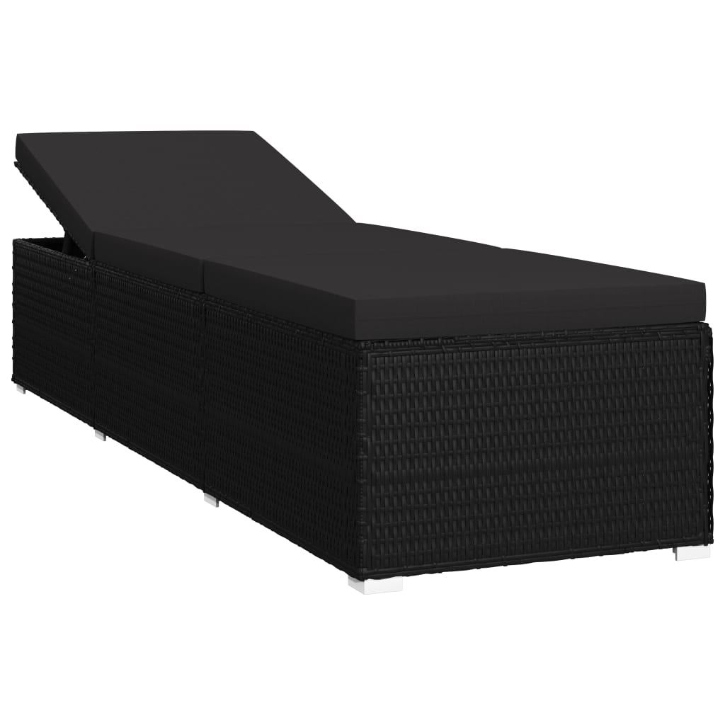 Lettino Prendisole con Cuscino in Polyrattan Nero - homemem39