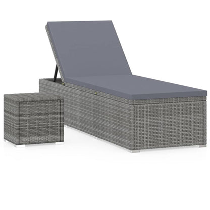 Lettino Prendisole con Cuscino e Tavolino in Polyrattan Grigio - homemem39