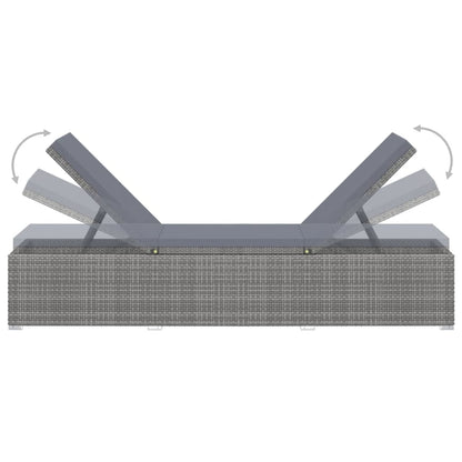 Lettino Prendisole con Cuscino e Tavolino in Polyrattan Grigio - homemem39