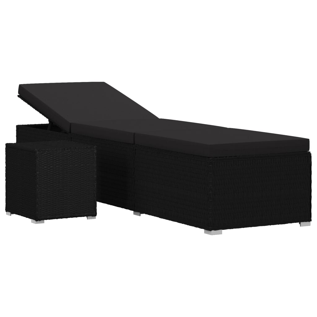 Lettino Prendisole con Cuscino e Tavolino in Polyrattan Nero - homemem39