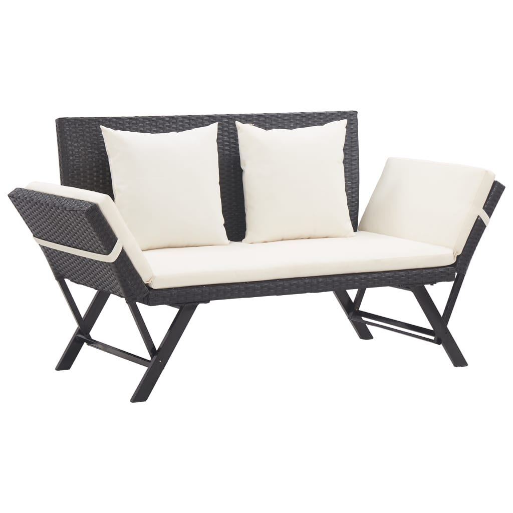 Panchina da Giardino con Cuscini 176 cm Nera in Polyrattan - homemem39