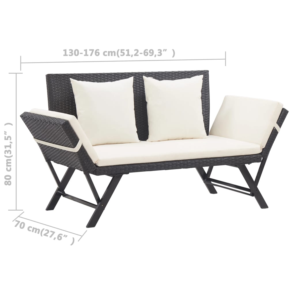 Panchina da Giardino con Cuscini 176 cm Nera in Polyrattan - homemem39