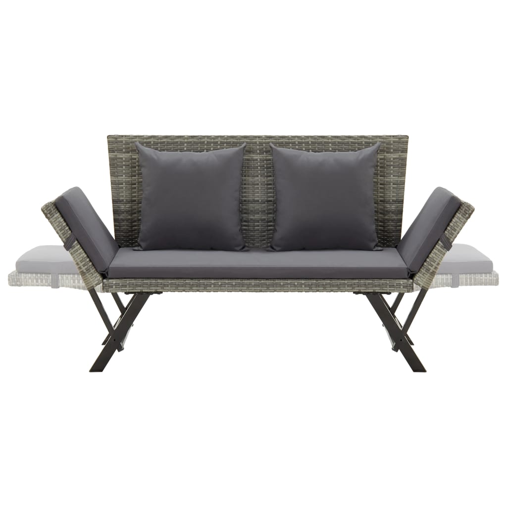 Panchina da Giardino con Cuscini 176 cm in Polyrattan Grigio - homemem39