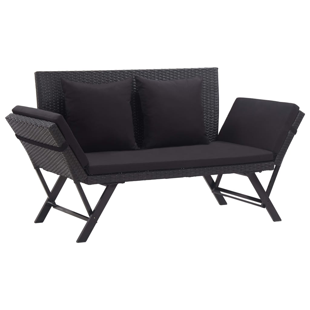 Panchina da Giardino con Cuscini 176 cm Nera in Polyrattan - homemem39