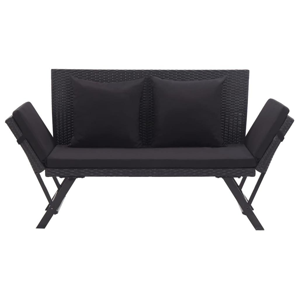 Panchina da Giardino con Cuscini 176 cm Nera in Polyrattan - homemem39