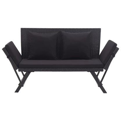 Panchina da Giardino con Cuscini 176 cm Nera in Polyrattan - homemem39