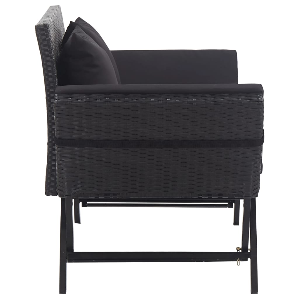 Panchina da Giardino con Cuscini 176 cm Nera in Polyrattan - homemem39