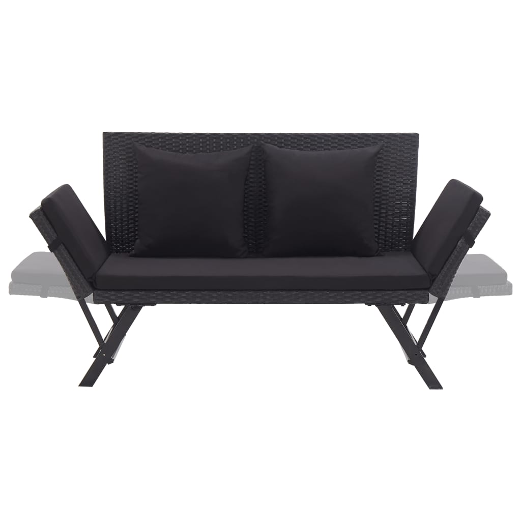 Panchina da Giardino con Cuscini 176 cm Nera in Polyrattan - homemem39