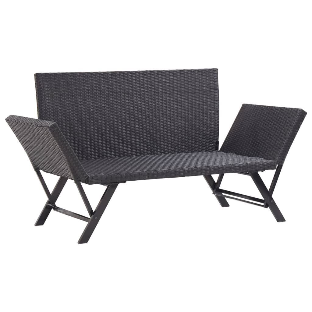 Panchina da Giardino con Cuscini 176 cm Nera in Polyrattan - homemem39