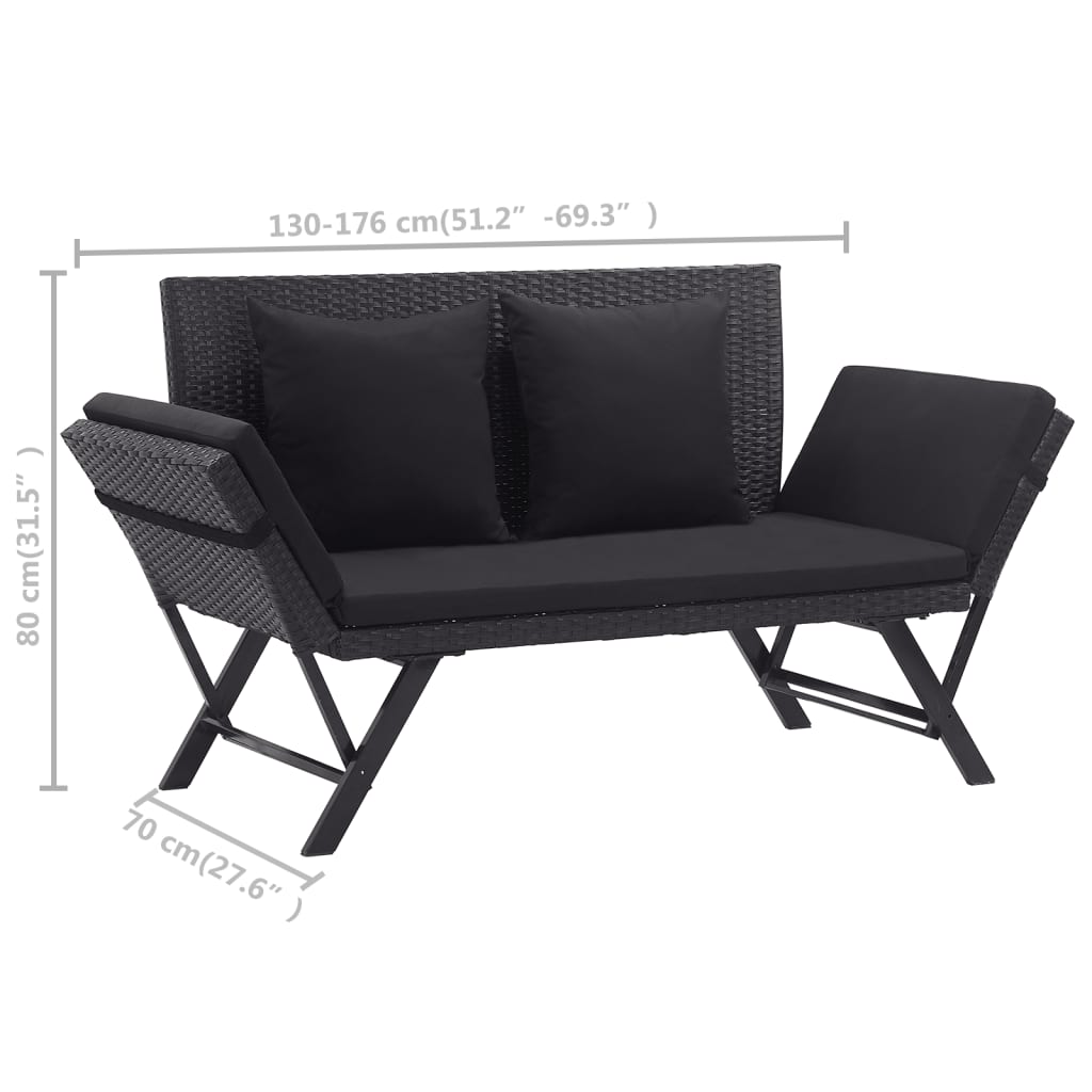 Panchina da Giardino con Cuscini 176 cm Nera in Polyrattan - homemem39