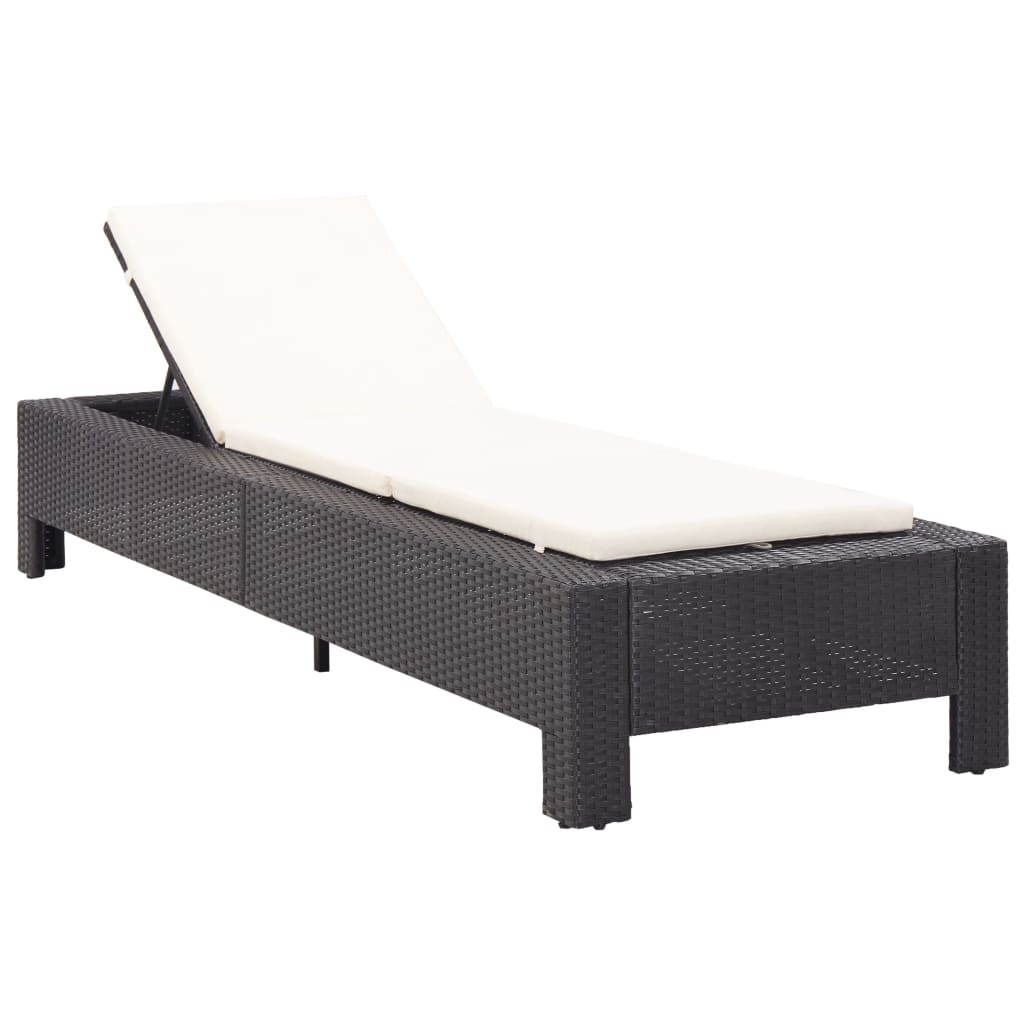 Lettino Prendisole con Cuscino Nero in Polyrattan - homemem39