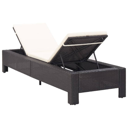 Lettino Prendisole con Cuscino Nero in Polyrattan - homemem39