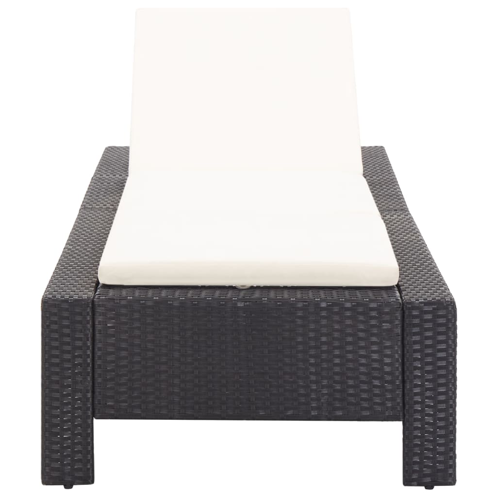 Lettino Prendisole con Cuscino Nero in Polyrattan - homemem39