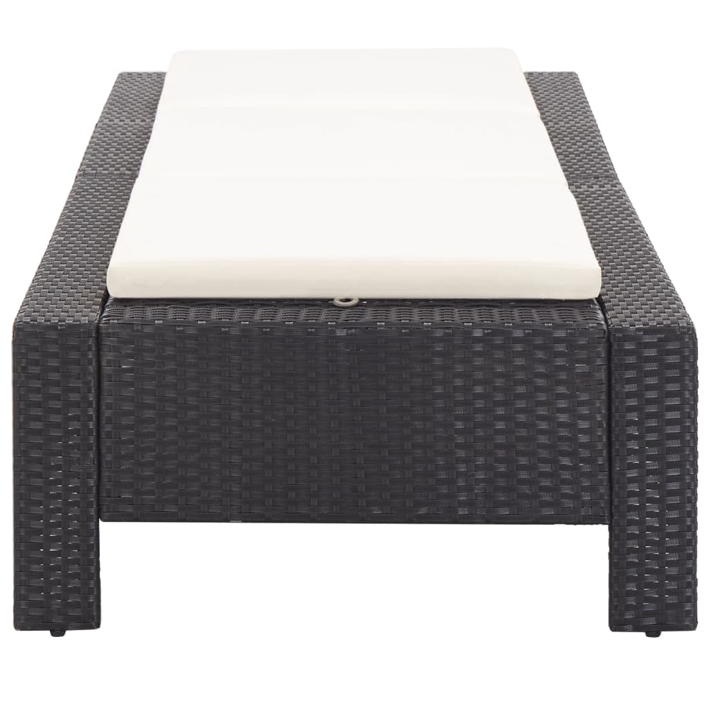 Lettino Prendisole con Cuscino Nero in Polyrattan - homemem39