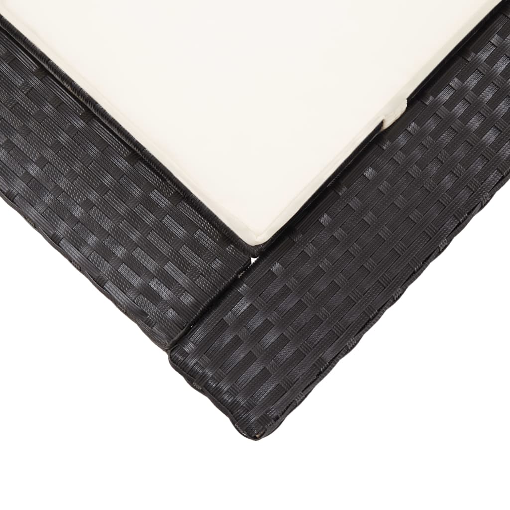 Lettino Prendisole con Cuscino Nero in Polyrattan - homemem39