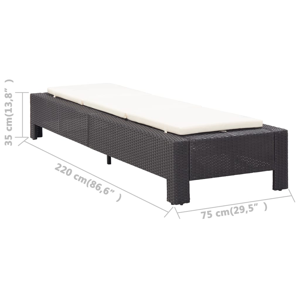 Lettino Prendisole con Cuscino Nero in Polyrattan - homemem39