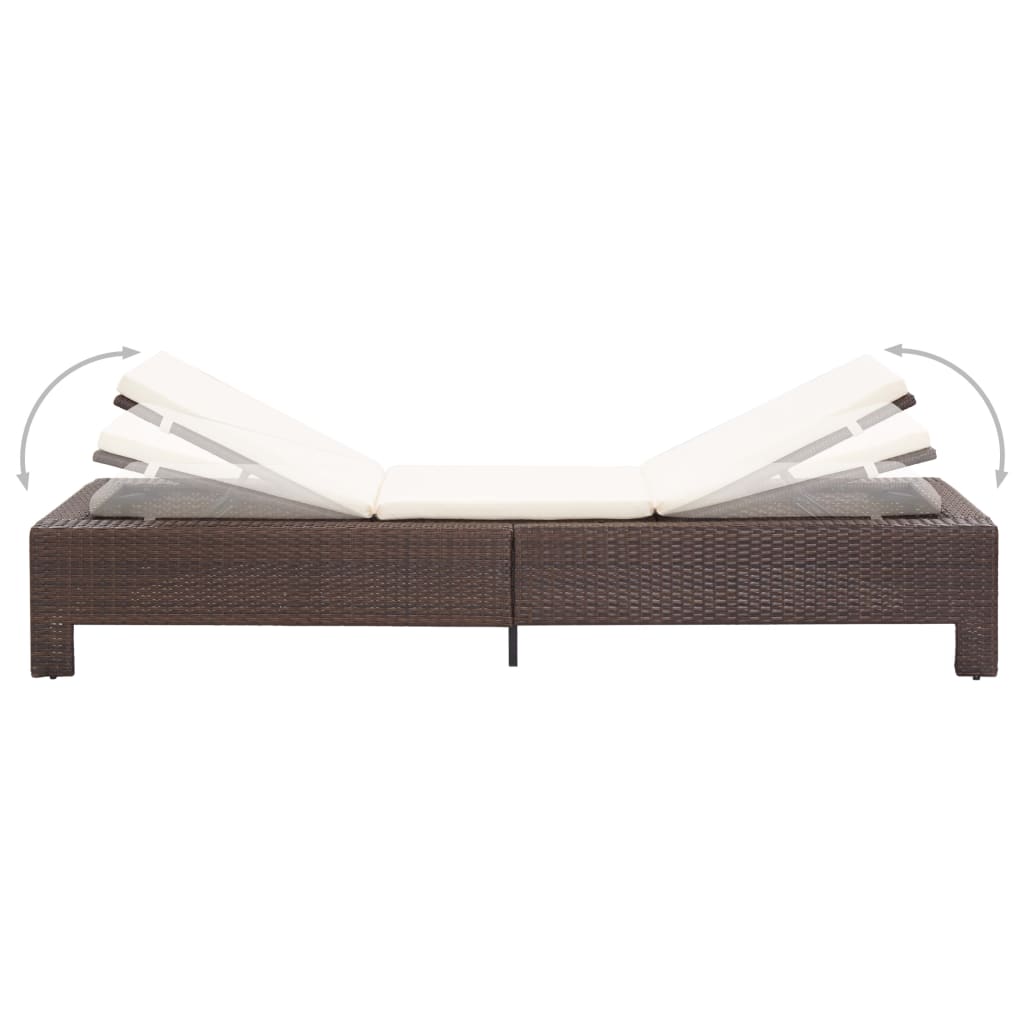 Lettino Prendisole con Cuscino Marrone in Polyrattan - homemem39