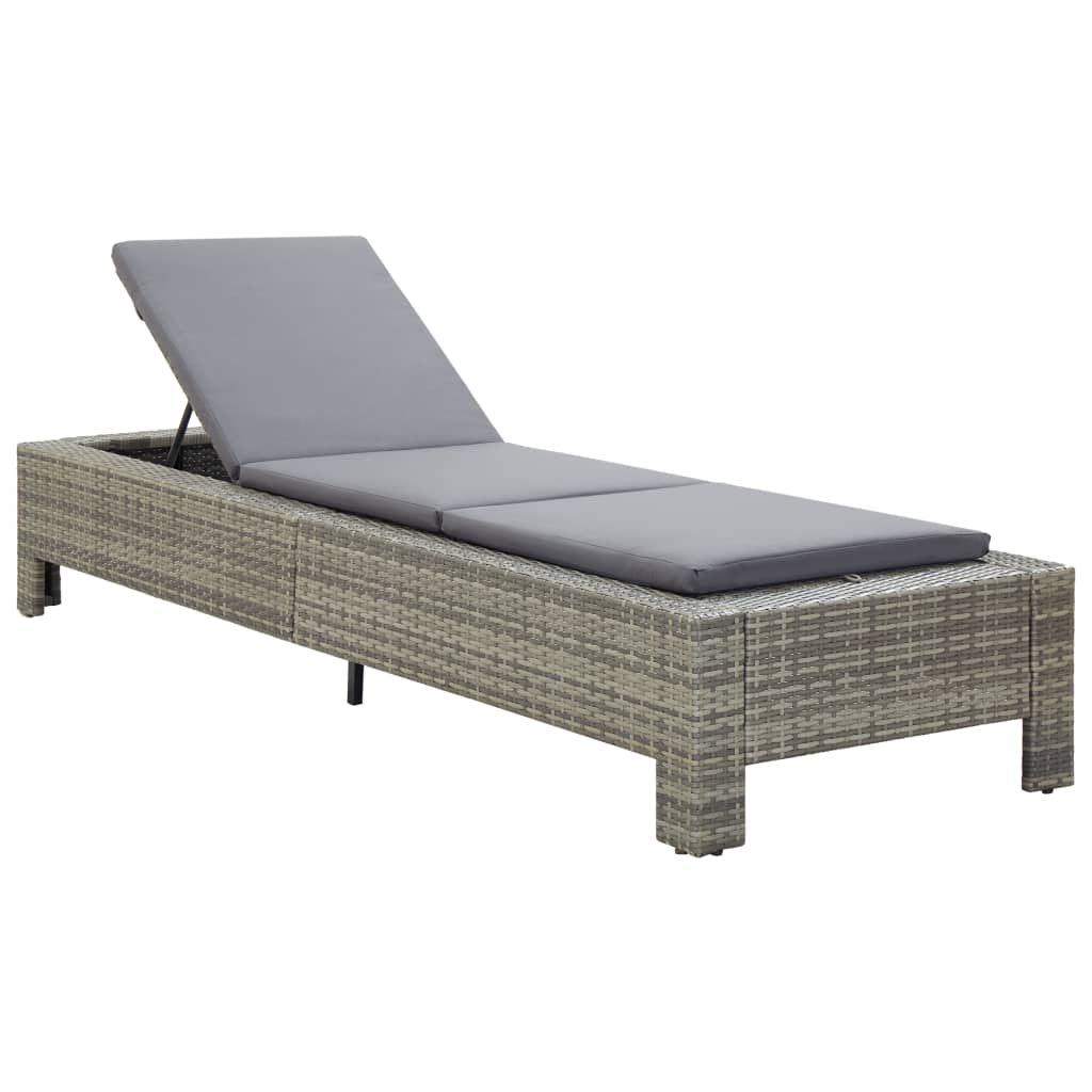 Lettino Prendisole con Cuscino in Polyrattan Grigio - homemem39