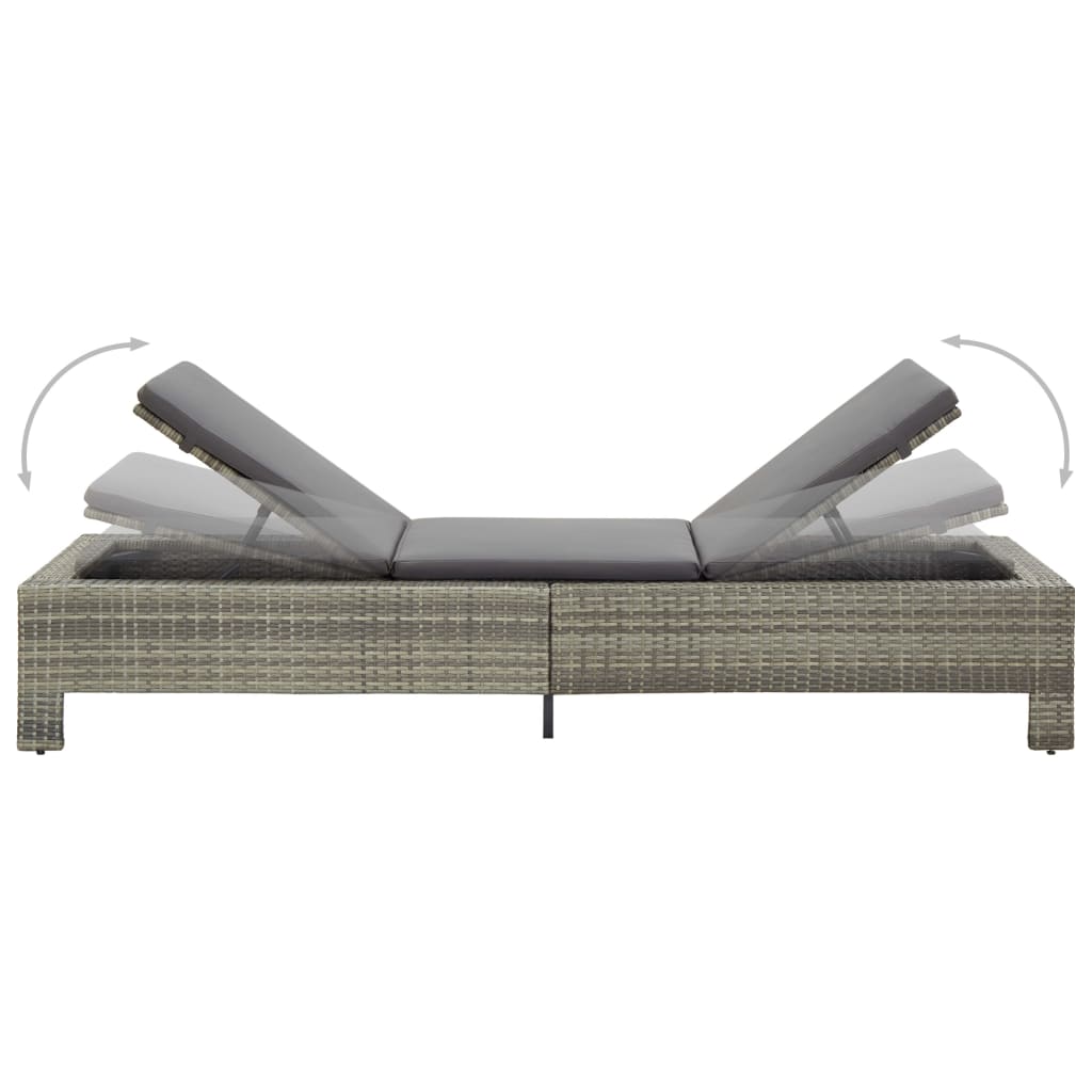 Lettino Prendisole con Cuscino in Polyrattan Grigio - homemem39