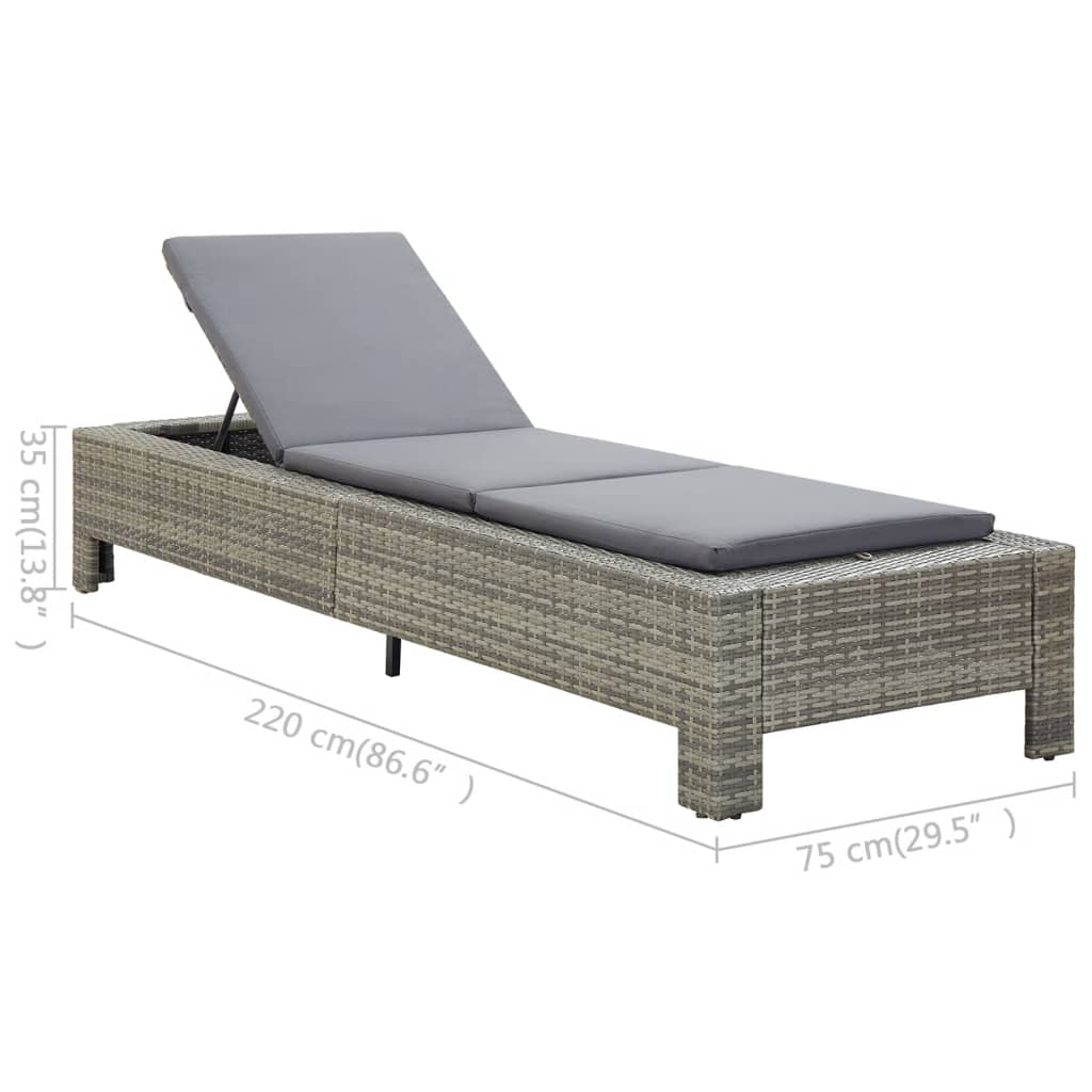 Lettino Prendisole con Cuscino in Polyrattan Grigio - homemem39