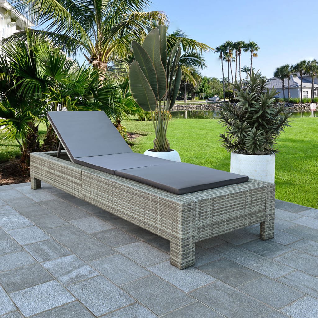 Lettino Prendisole con Cuscino in Polyrattan Grigio - homemem39