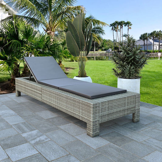 Lettino Prendisole con Cuscino in Polyrattan Grigio - homemem39