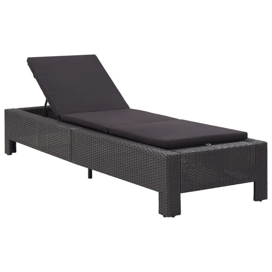 Lettino Prendisole con Cuscino Nero in Polyrattan - homemem39