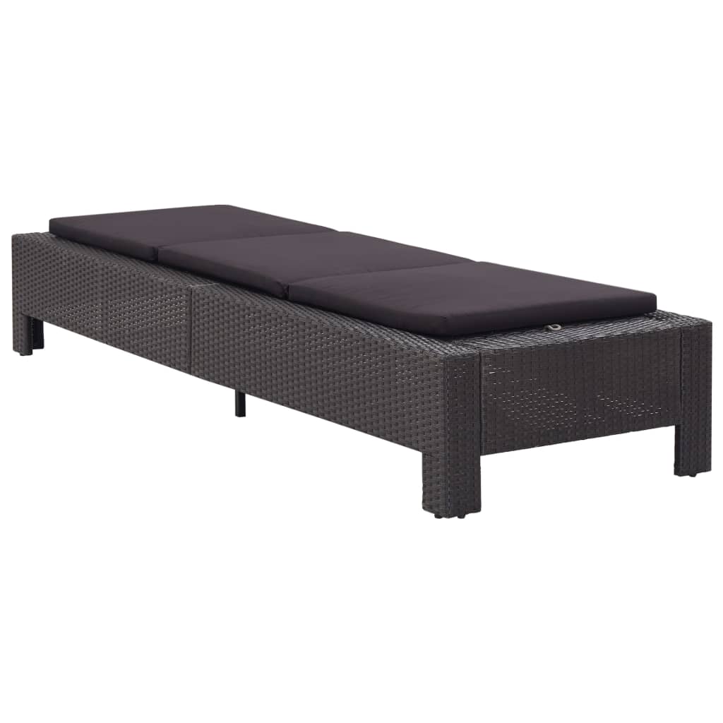 Lettino Prendisole con Cuscino Nero in Polyrattan - homemem39