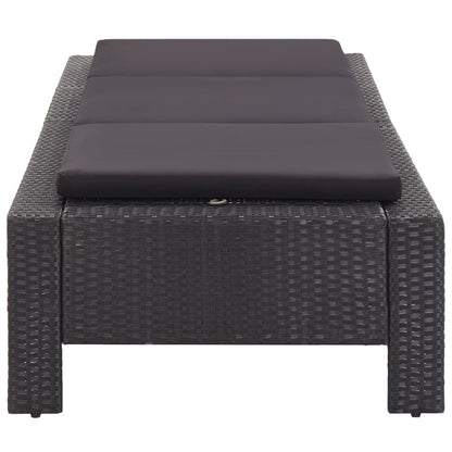 Lettino Prendisole con Cuscino Nero in Polyrattan - homemem39