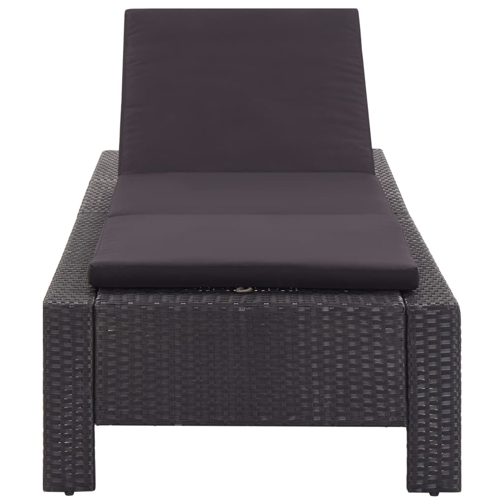 Lettino Prendisole con Cuscino Nero in Polyrattan - homemem39