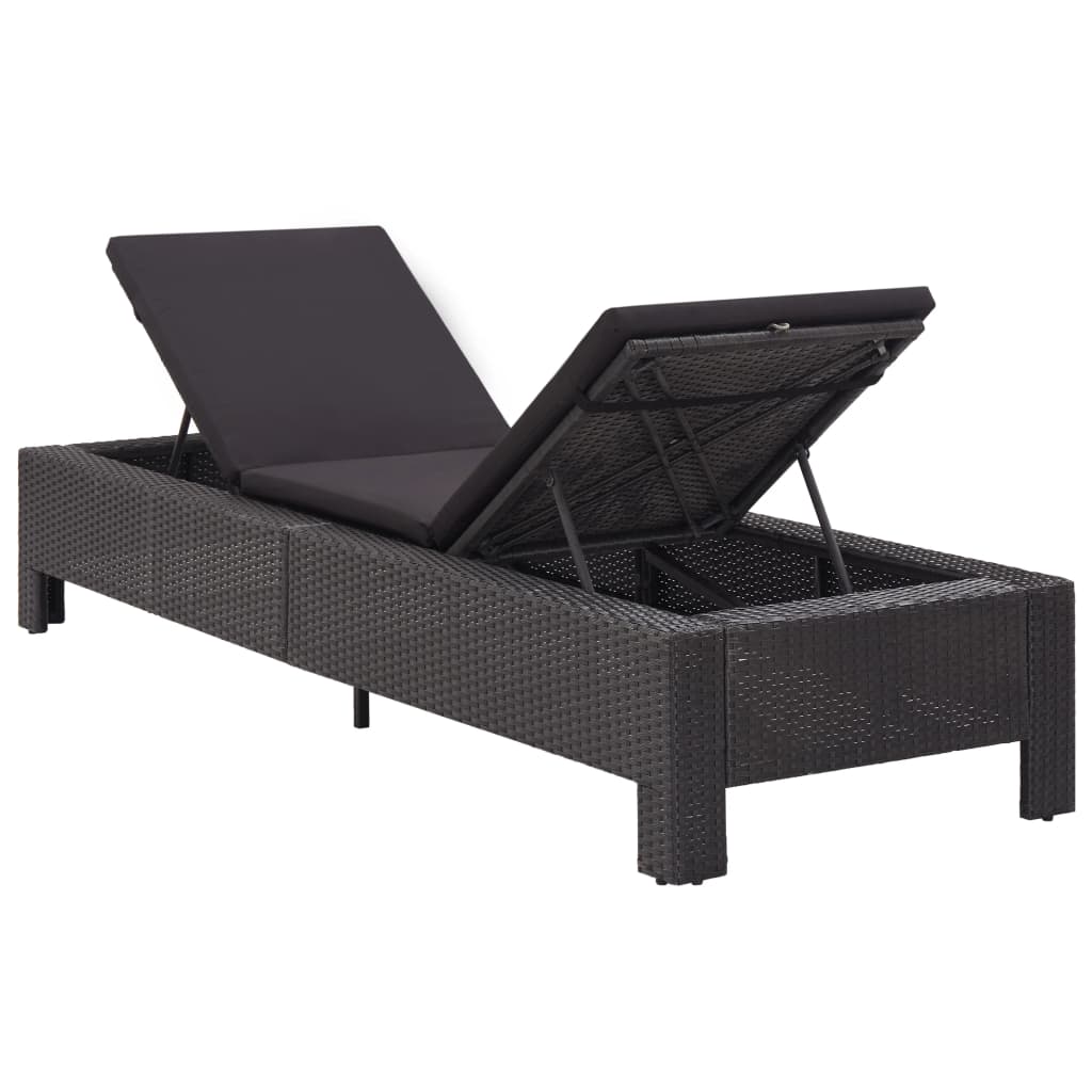 Lettino Prendisole con Cuscino Nero in Polyrattan - homemem39