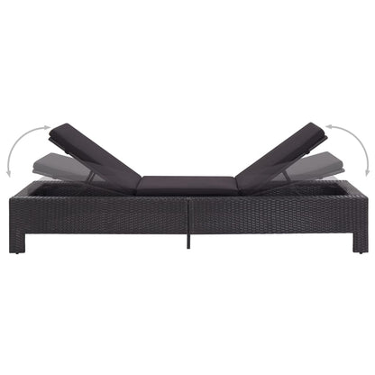 Lettino Prendisole con Cuscino Nero in Polyrattan - homemem39