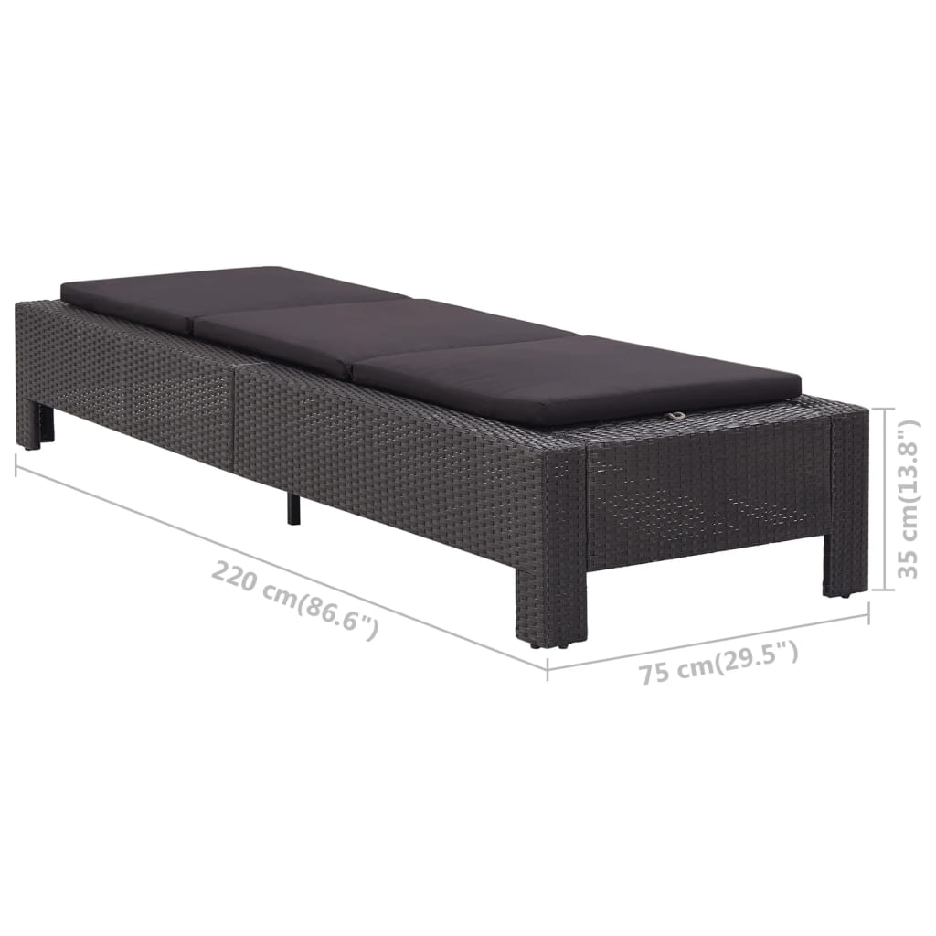 Lettino Prendisole con Cuscino Nero in Polyrattan - homemem39