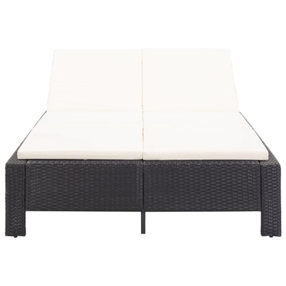 Lettino Prendisole a 2 Posti con Cuscino Nero in Polyrattan - homemem39