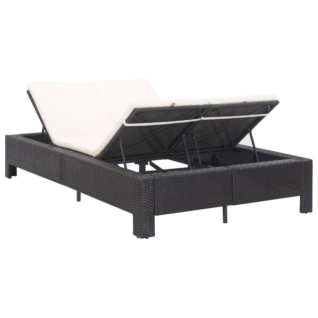 Lettino Prendisole a 2 Posti con Cuscino Nero in Polyrattan - homemem39