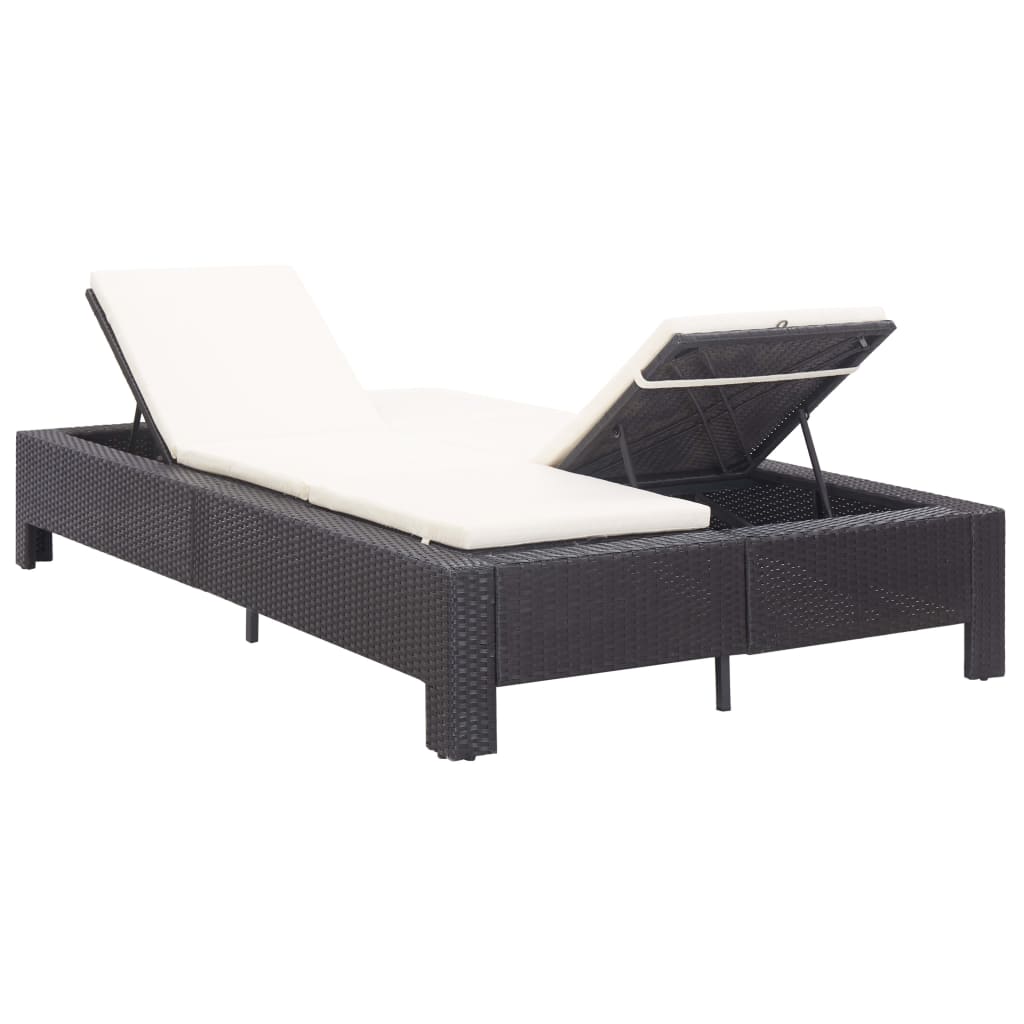 Lettino Prendisole a 2 Posti con Cuscino Nero in Polyrattan - homemem39