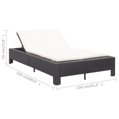 Lettino Prendisole a 2 Posti con Cuscino Nero in Polyrattan - homemem39