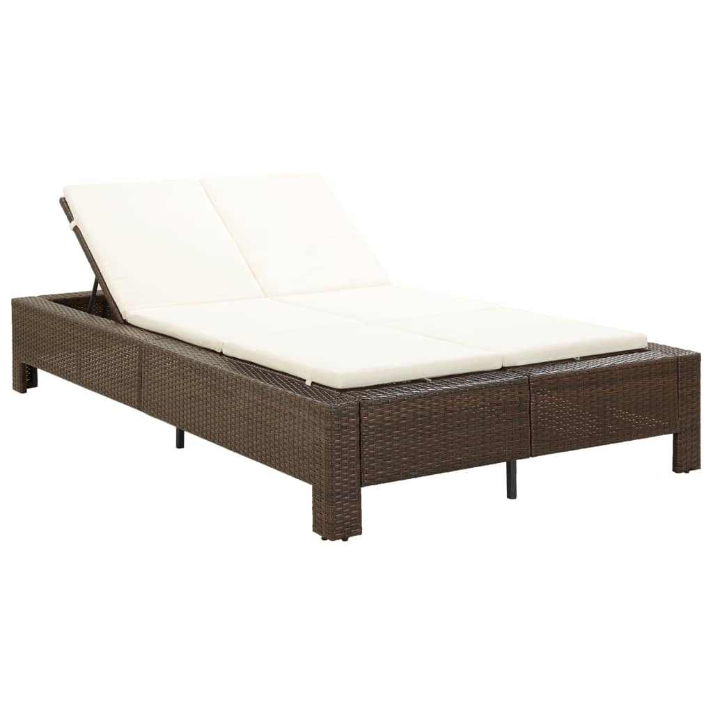 Lettino Prendisole a 2 Posti con Cuscino Marrone in Polyrattan - homemem39