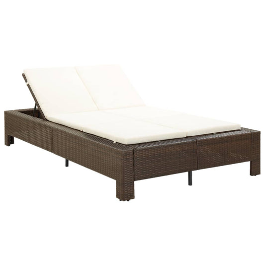 Lettino Prendisole a 2 Posti con Cuscino Marrone in Polyrattan - homemem39