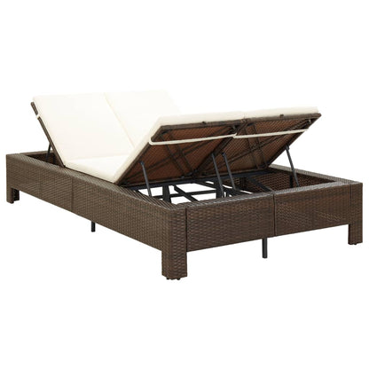 Lettino Prendisole a 2 Posti con Cuscino Marrone in Polyrattan - homemem39