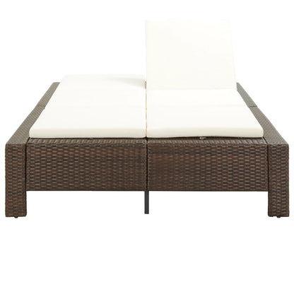 Lettino Prendisole a 2 Posti con Cuscino Marrone in Polyrattan - homemem39