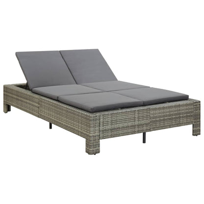 Lettino Prendisole a 2 Posti con Cuscino in Polyrattan Grigio - homemem39