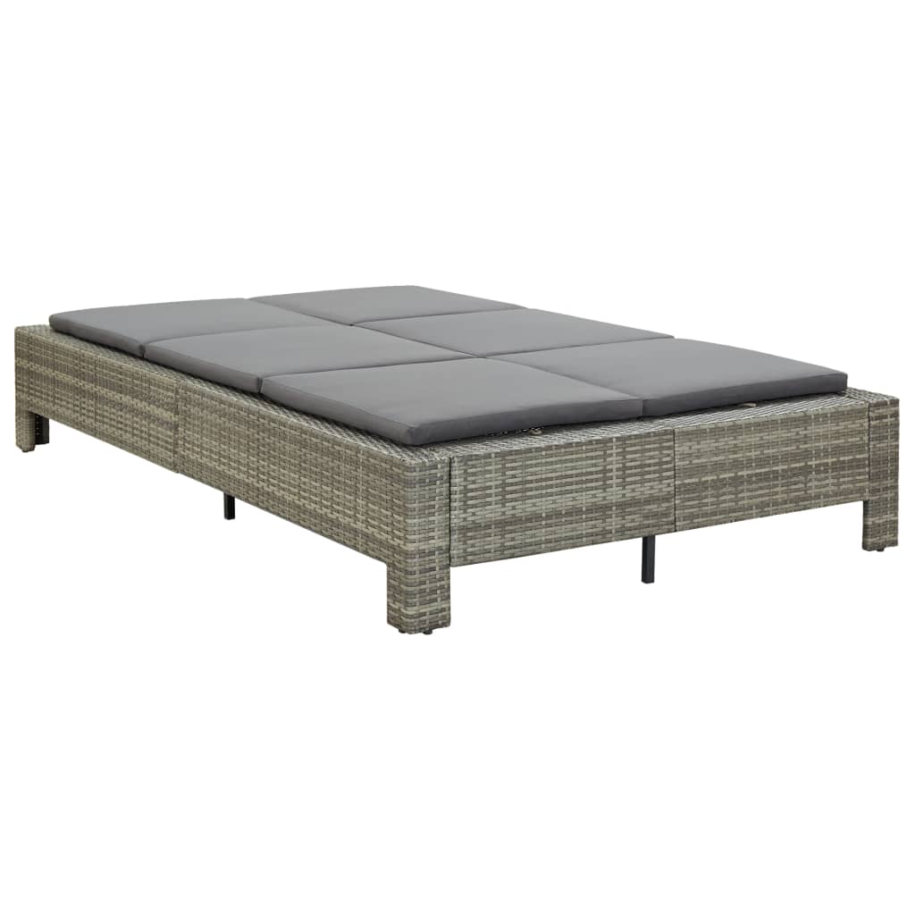 Lettino Prendisole a 2 Posti con Cuscino in Polyrattan Grigio - homemem39