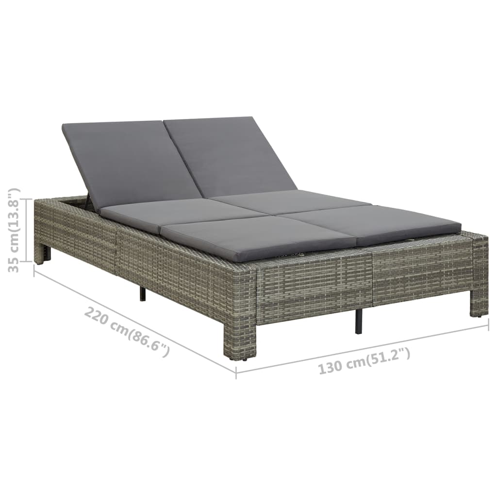 Lettino Prendisole a 2 Posti con Cuscino in Polyrattan Grigio - homemem39