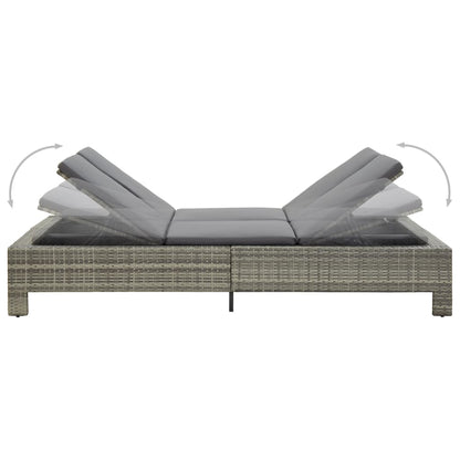 Lettino Prendisole a 2 Posti con Cuscino in Polyrattan Grigio - homemem39