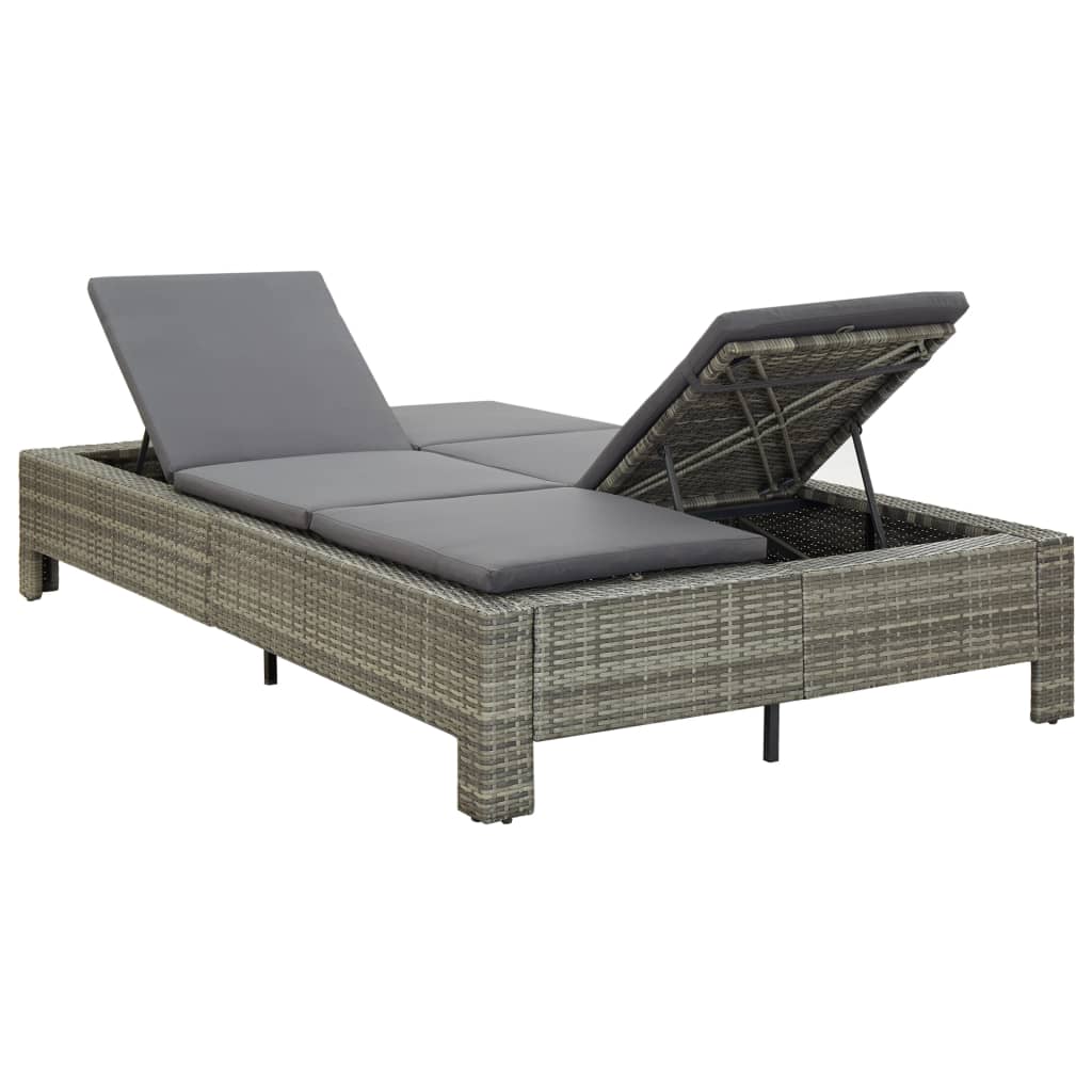 Lettino Prendisole a 2 Posti con Cuscino in Polyrattan Grigio - homemem39