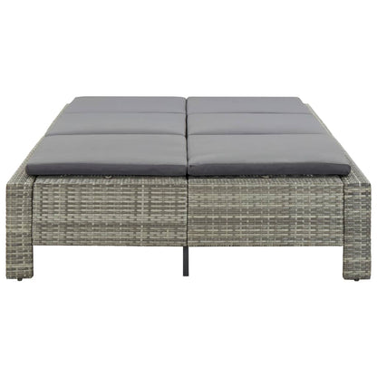 Lettino Prendisole a 2 Posti con Cuscino in Polyrattan Grigio - homemem39