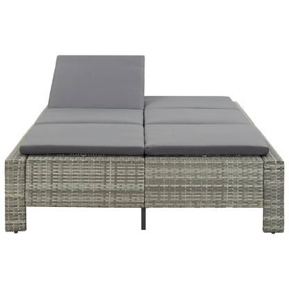 Lettino Prendisole a 2 Posti con Cuscino in Polyrattan Grigio - homemem39